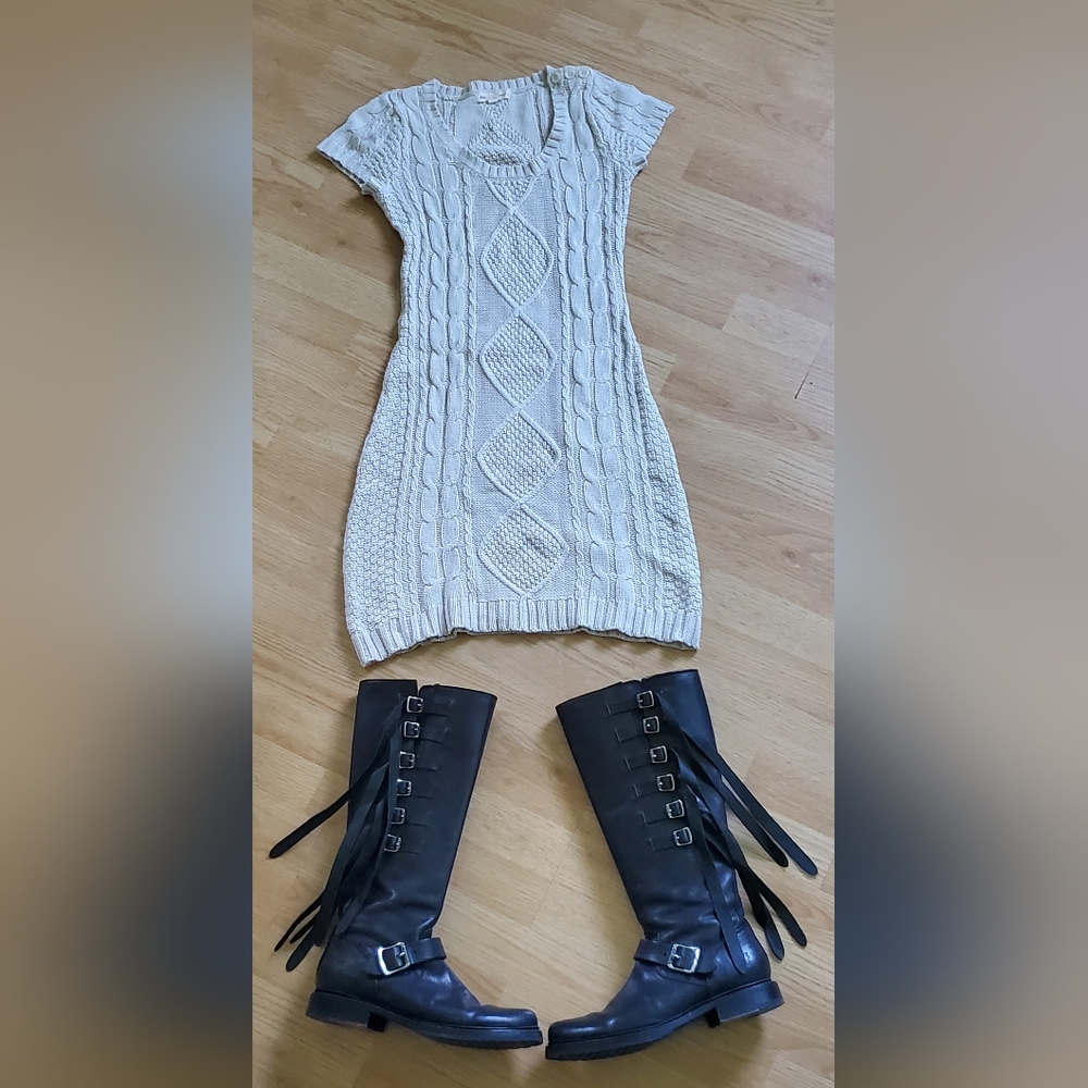 Gyaru Gal Beige Cable Sweater Dress, size XS